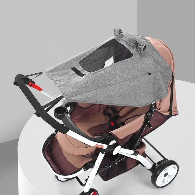 Universeel UV 50+ Zonnescherm voor Buggy met Kijkvenster - Waterproof-Grijs -REWYTAZ