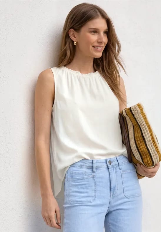 Blouse met gerimpelde ronde hals