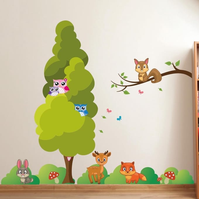 Muursticker bosdieren voor de kinderkamer