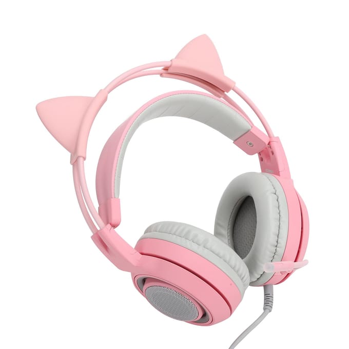 Somic Headset Microfoon Hoofdband 7.1 Kanaals Hoofd USB Broadcast Roze Licht voor ESports roze
