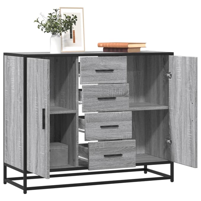 vidaXL - Dressoir - 92x35x76 - cm - bewerkt - hout - grijs - sonoma - eikenkleurig