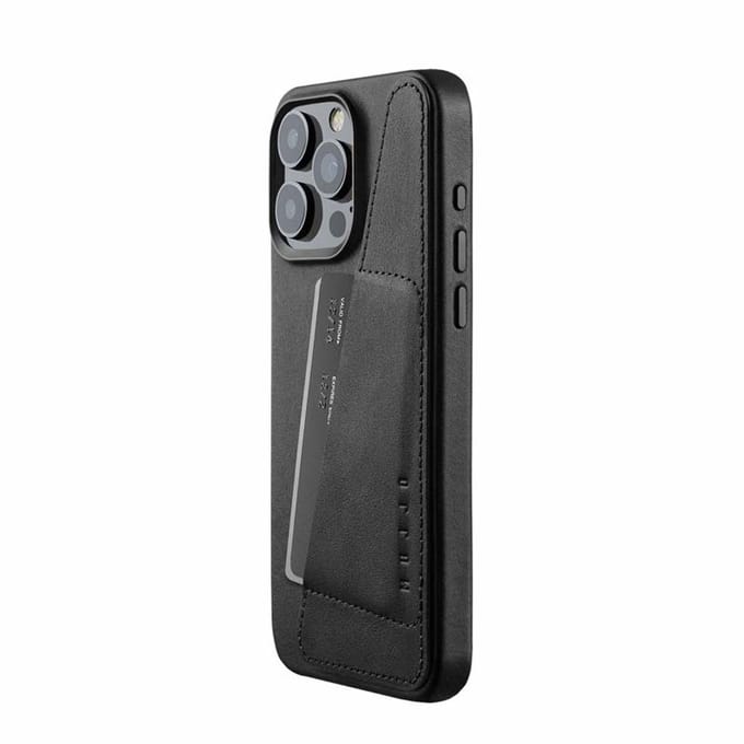 Mujjo - Full Leather Wallet geschikt voor iPhone 15 Pro Max - zwart