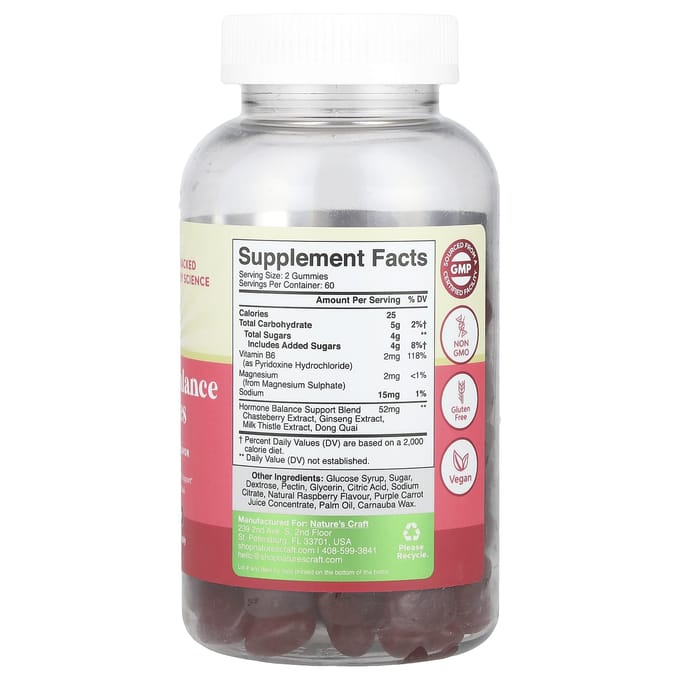 Nature's Craft, vrouwengezondheid, hormoonbalans gummies, framboos, 120 gummies