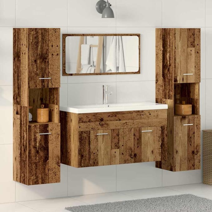 vidaXL - 4-delige - Badkamermeubelset - bewerkt - hout - oud - houtkleurig