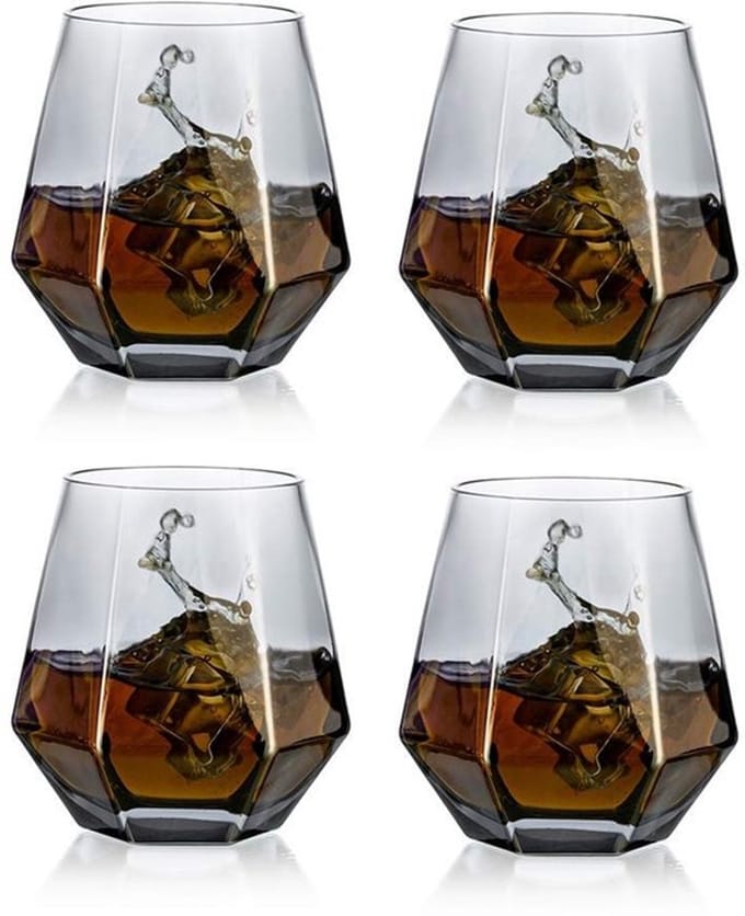 Set whisky glazen - 4 stuks, 300 ml - diamantontwerp