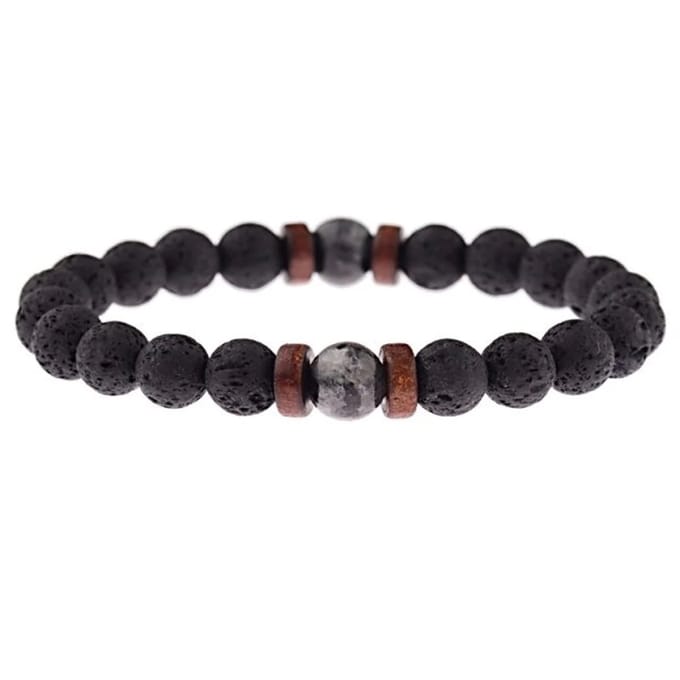 Lavasteen Armband met Houten Kralen