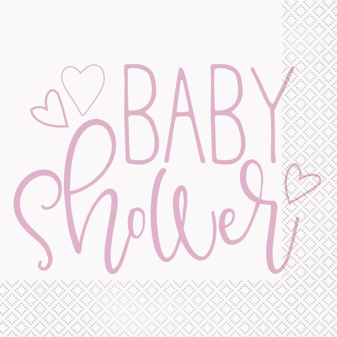 UNIQUE - 16 roze en witte papieren babyshower servetten 33 x 33 cm meisje