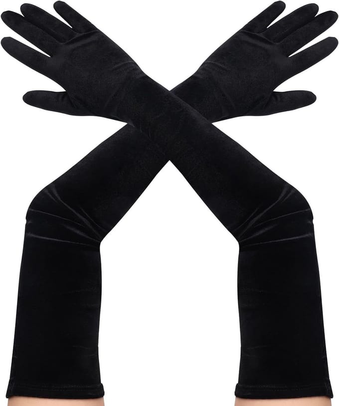 Elegante Lange Zwarte Handschoenen voor Dames - Formele Opera Handschoenen van Fluweel tot Ellebooglengte voor Avond, Prom en Bruiloft