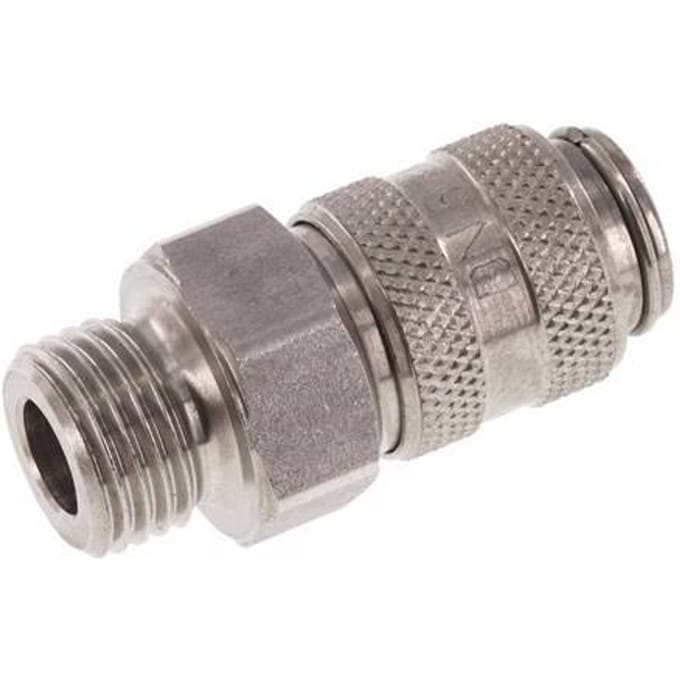 RVS DN 5 Luchtkoppeling Snelkoppeling G 1/4 inch Buitendraad Double Shut-Off - CLS5-M-S-SV-014
