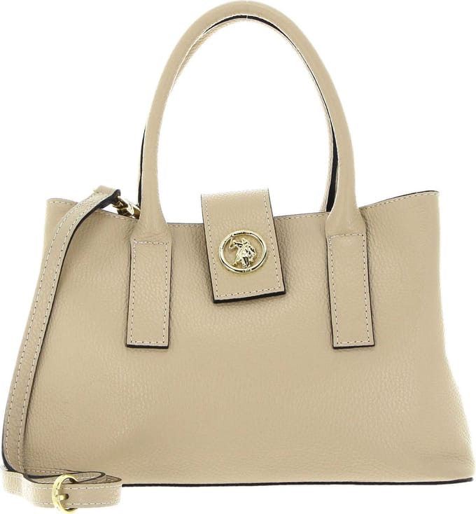 U.S. POLO ASSN. Leren Handtas Schoudertas Arlington Double Handle Bag Beige