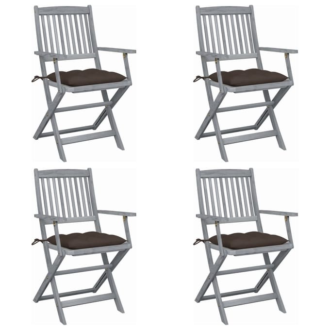 vidaXL - Set - van - 4 - klapstoelen - met - kussens, - gemaakt - van - massief - acaciahout.