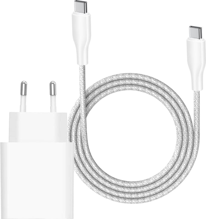 20w usb C power adapter - met usb C kabel - snellader - usb C naar usb C - wit - 2m