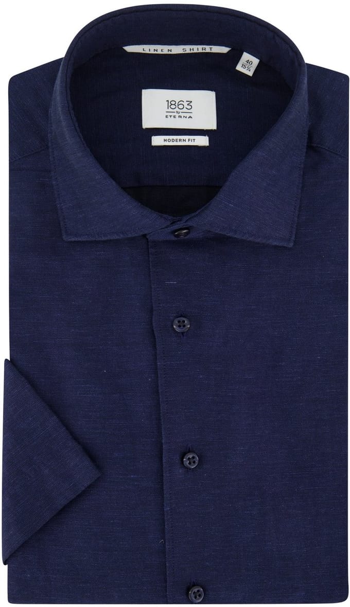 Overhemd Eterna Modern fit donkerblauw korte mouw