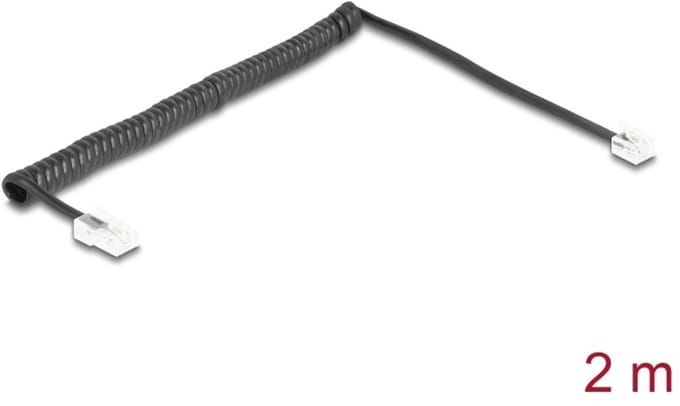 Delock Telephone Cable / Coiled Cable RJ11 plug to RJ45 plug black 2 m