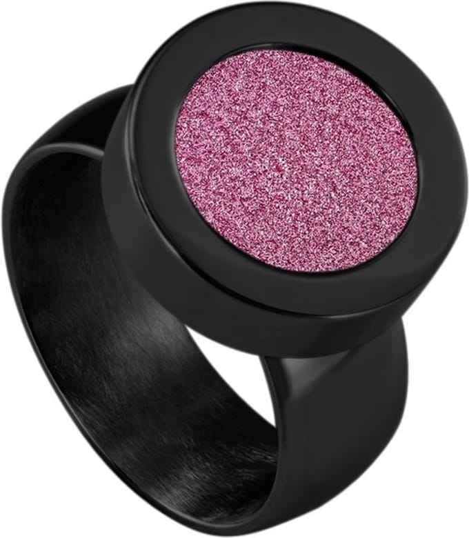 Quiges RVS Schroefsysteem Ring Zwart Glans 20mm met Verwisselbare Glitter Roze 12mm Mini Munt