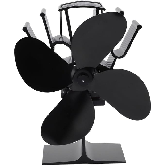 4 Blads Hitteaangedreven Kachelventilator Stil Eco Vriendelijk Aluminiumlegering Openhaardventilator voor Thuis Houtblok black