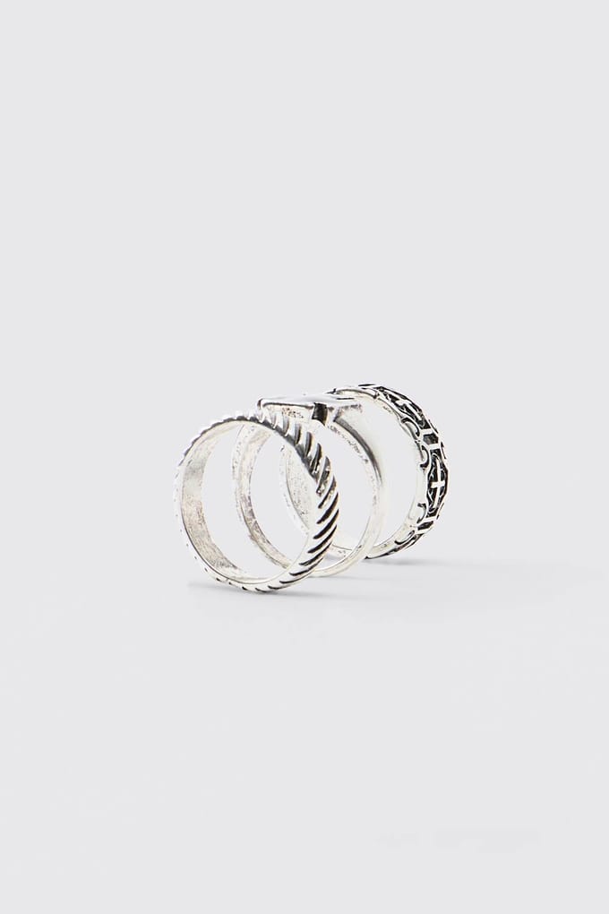 3 Pack Zilveren Ring | Silver | Size Small/Medium