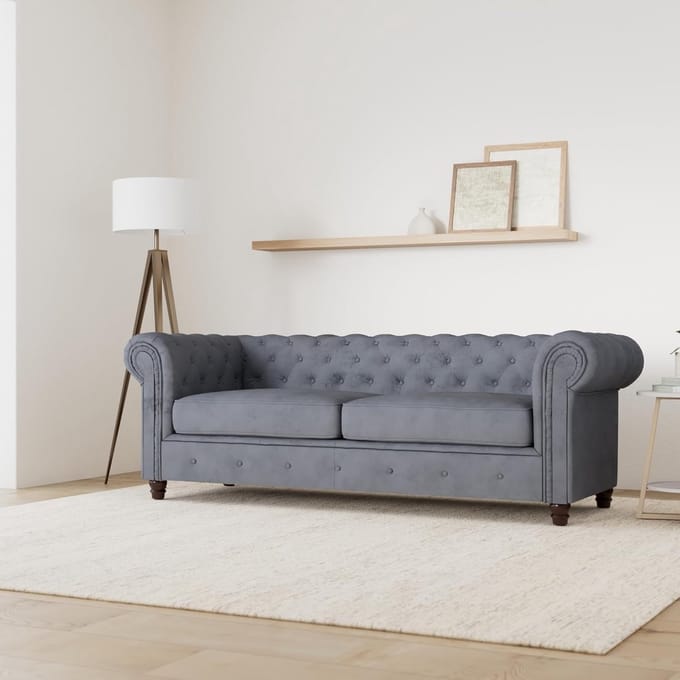 Luxe Chesterfield Asti 3-Zitsbank Fluweel - Grijs - Novihome