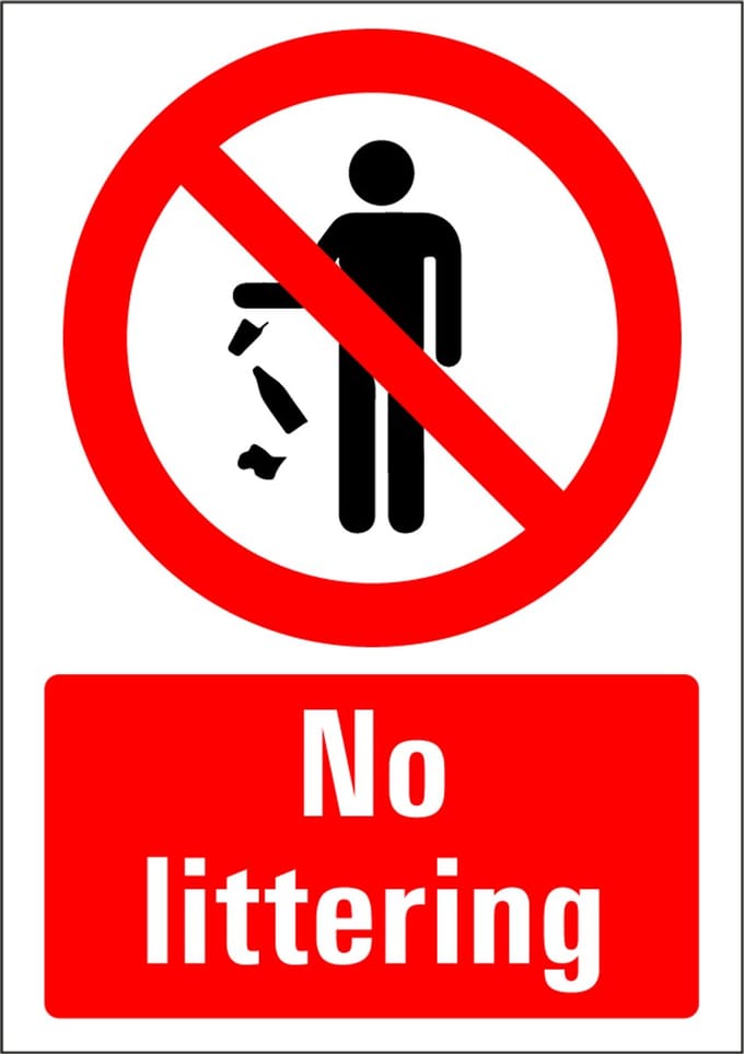 No littering bord - kunststof 210 x 297 mm
