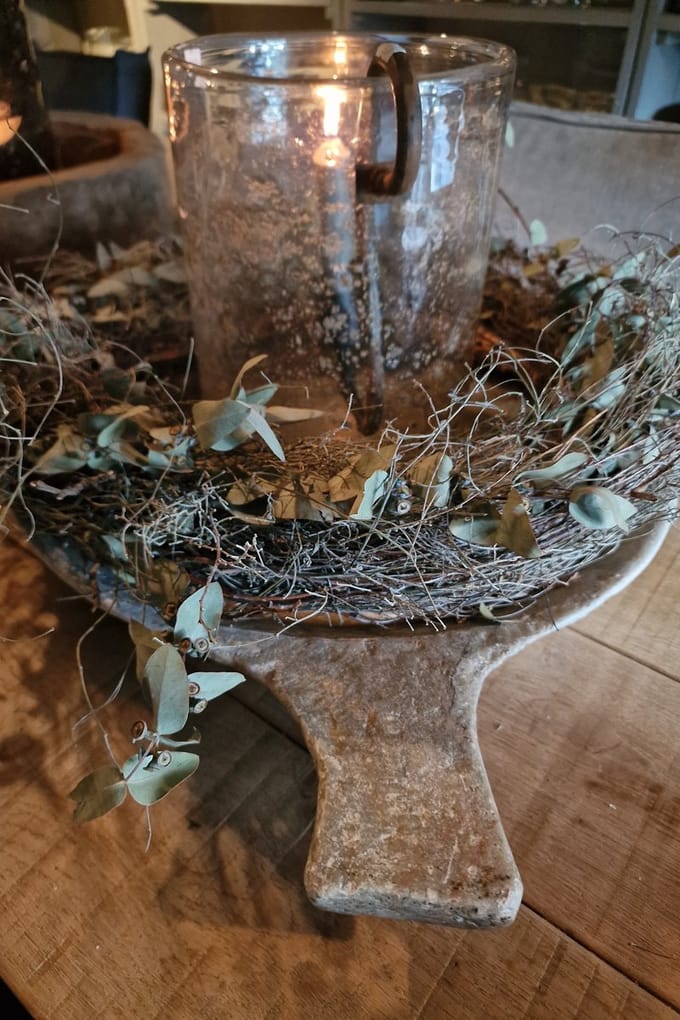 PUUR WONEN| Windlicht| mondgeblazen |, transparant met metal chips,  30 x 20 cm