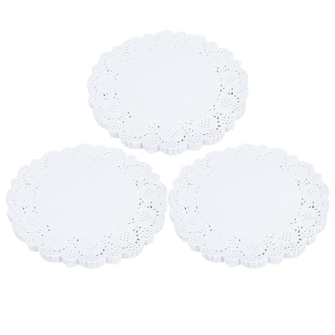 420 Pièces Napperons en Papier Découpés Ronds Papier Décoratif Napperons pour Décoration de Table à Gâteaux Desserts white
