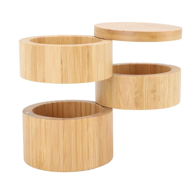 Home 3-laags Bamboe Hout Container 3-laags Kruidencontainer Bamboe Hout Kruiden Organizer L beige