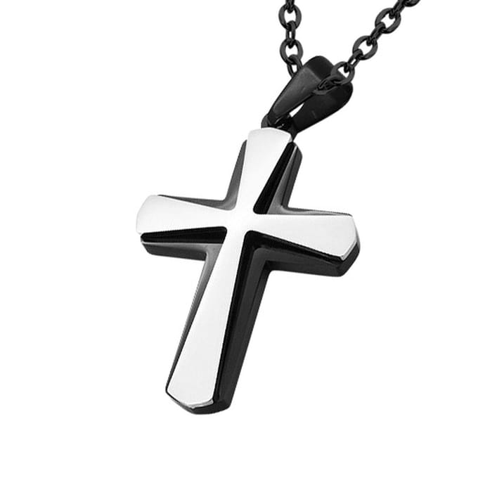 Amanto Ketting Dami Black - 316L Staal - Kruis - 48x33mm - 60cm