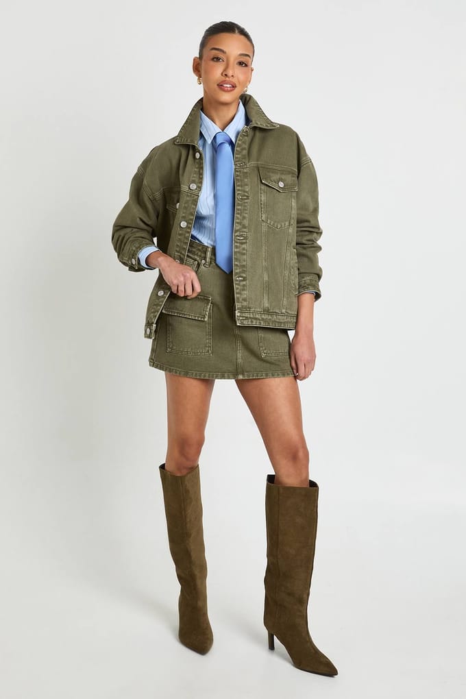 boohoo Dames Utility Denim Minirok | Kaki | Maat: 34