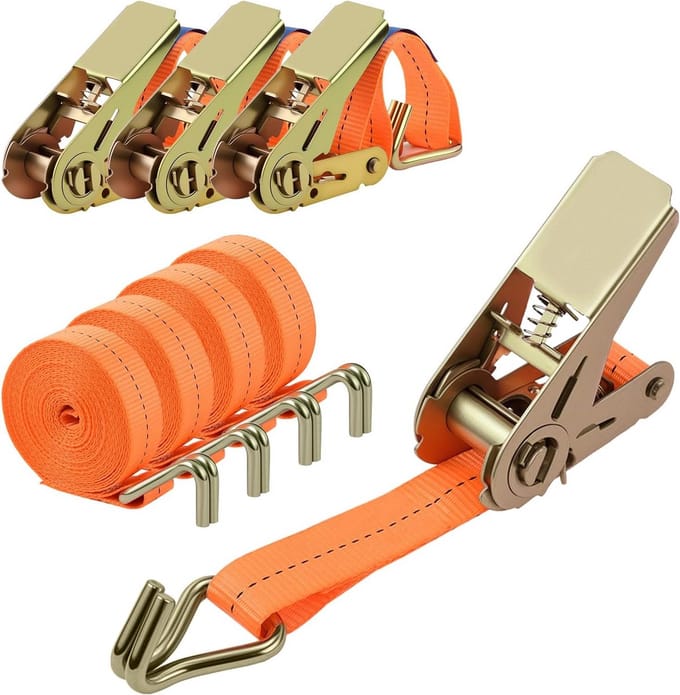 4x Spanband Set met Ratel en Haken - 4 Meter Lang - 1000 kg Belasting