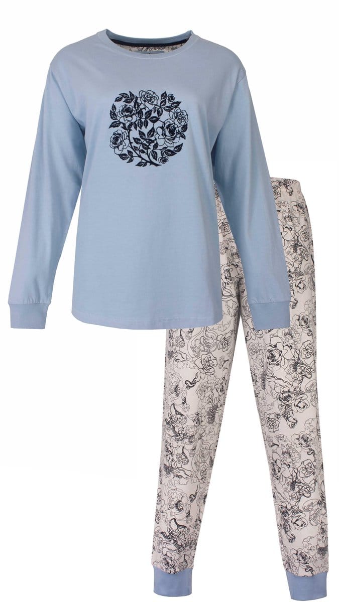 Medaillon Dames Pyjama - Rozen Cirkelprint - Katoen - Grijs - Maat S