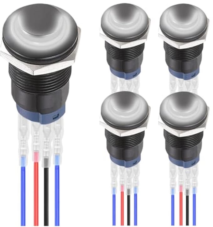 12 mm LED Drukknop Wit Met Zwarte Behuizing - 5 Stuks