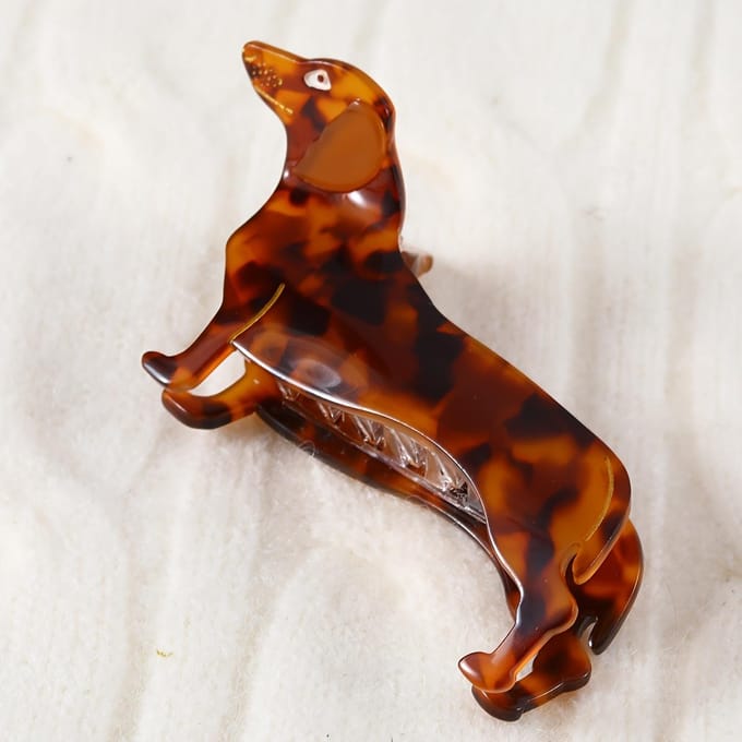 Eén Stuk Dames Schildpad Acetic Ethylic Acid Dachshund Hond Haarclips. bruin