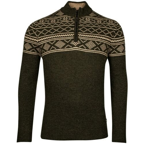 Baileys Trui Top Part Norwegian Knit Design Half Zip Lambswool Donker Groen / male