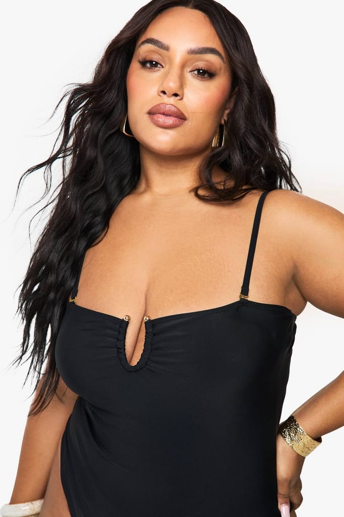 boohoo Dames Plus Tummy Control Cross Over Badpak | Black | Maat: 26