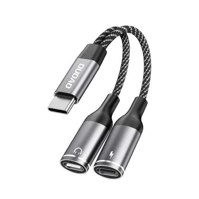 2-in-1 Adapter USB-C Splitter voor Stroom en Koptelefoon Grijs