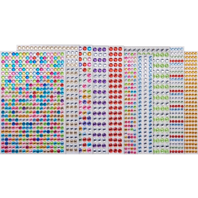 Stick-on strasstenen, d: 4-6 mm, vel 16x9,5 cm, 10 vellen, diverse kleuren