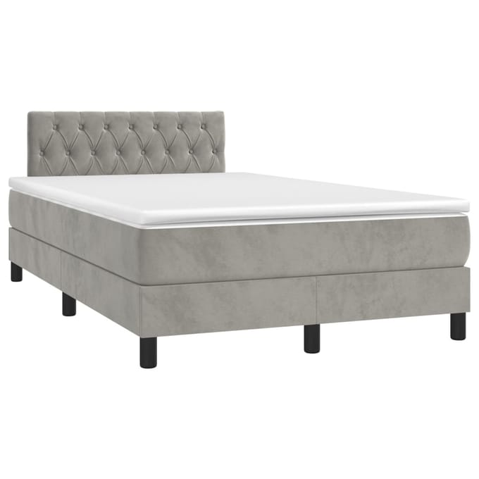 vidaXL - Boxspring - met - matras - en - LED - fluweel - lichtgrijs - 120x200 - cm