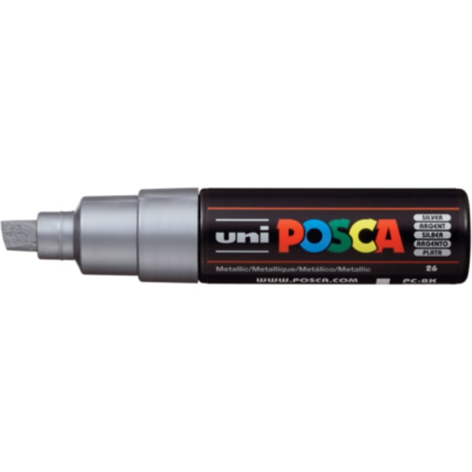 Posca marker met schuine punt schrijfdikte breed zilver