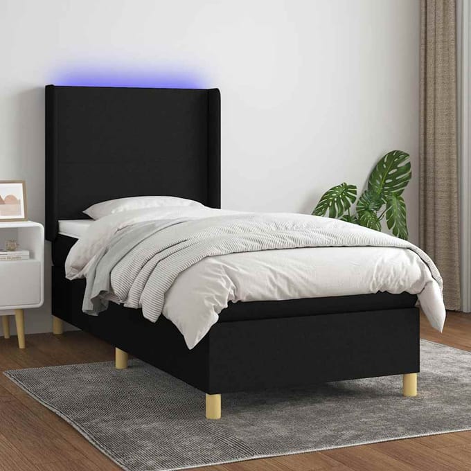 vidaXL - Boxspring - met - matras - en - LED - stof - zwart - 100x200 - cm