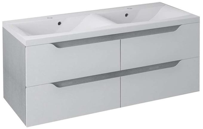 Sapho Wave Dubbele wastafelonderkast 120x50x48cm, wit/zilver eiken