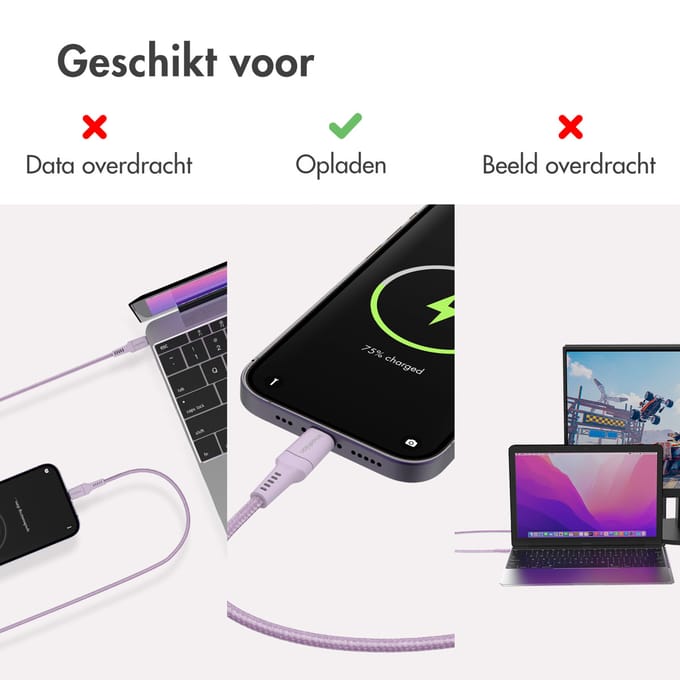 imoshion Kabel - Geschikt voor Lightning naar USB C - 1 meter - Oplader Kabel - Lila