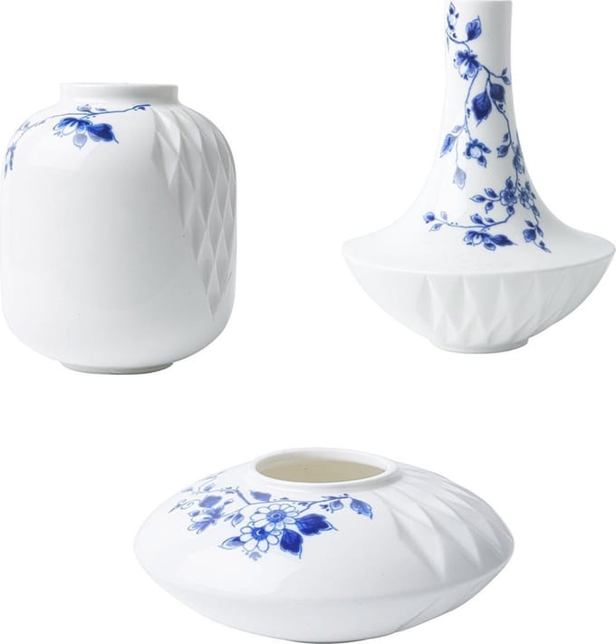 Heinen Delfts Blauw - Vazenset Blauw Vouw - Porselein - set van 3