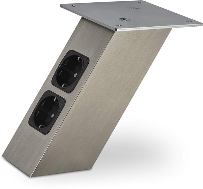 SOTECH Barconsole Barconsole Schuin 170 x 80 x 70 mm in RVS look met Schuko Stopcontacten 30 kg belastbaarheid Tegenbodem