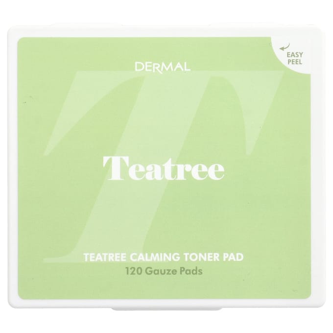 Dermal, Kalmerende toner pads met tea tree, gaas pads 120 stuks white