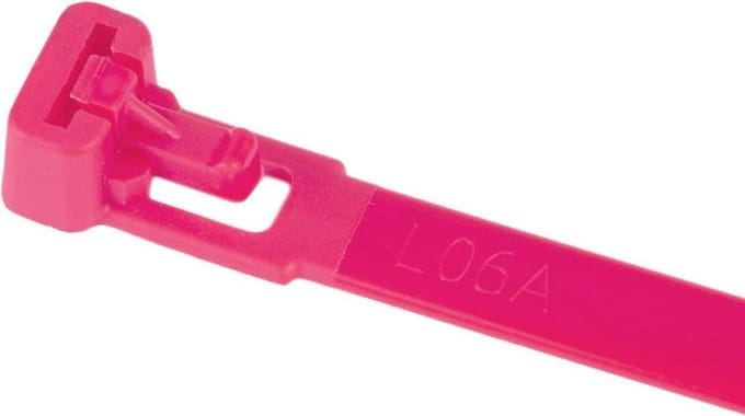 Kortpack - Hersluitbare Kabelbinders/ Tyraps 540mm lang x 7.6mm breed - Roze - Treksterkte: 24.2KG - Bundeldiameter: 140mm - 100 stuks - (099.1018)