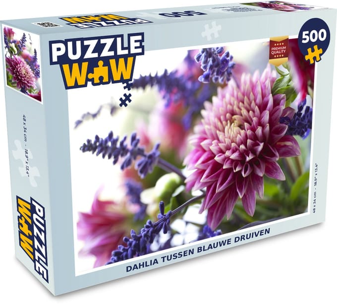 Puzzel Dahlia tussen blauwe druiven - Legpuzzel - Puzzel 500 stukjes