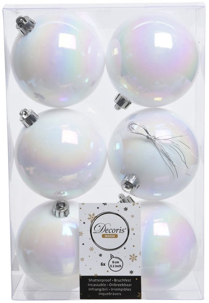 Decoris Kerstballen - 30x st - wit parelmoer - D8 cm - kunststof - mat/glans - kerstversiering