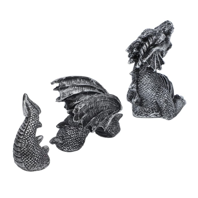 Drakenbeeld 3-delig Waterdichte Hars Levensachtig Decoratief Drakenbeeld Ornament voor Bureau Vis black