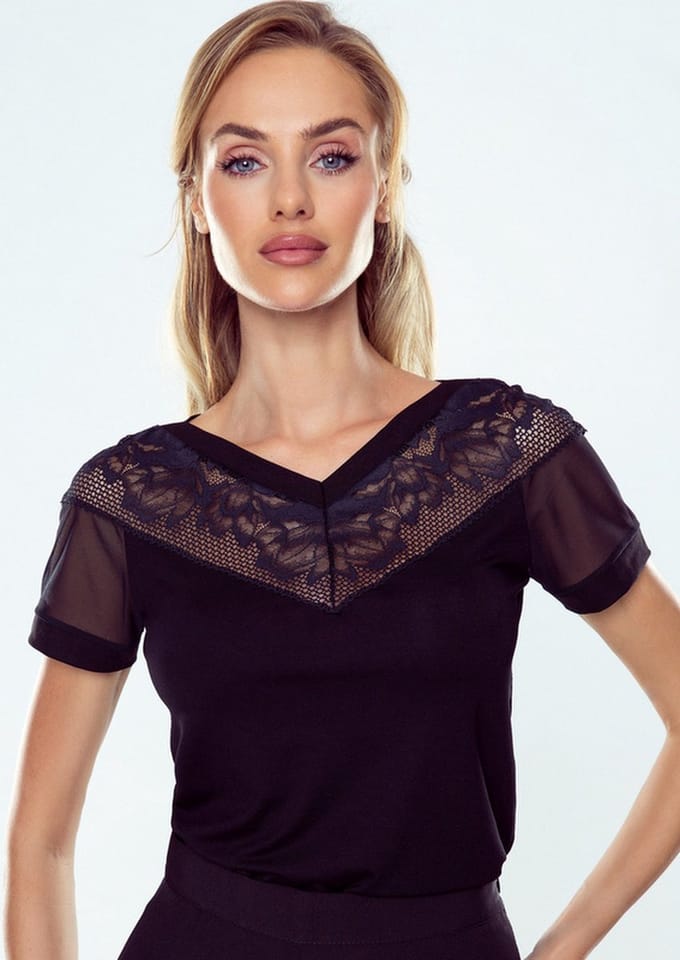 Eldar Gusta blouse - zwart met tiule en kanten S