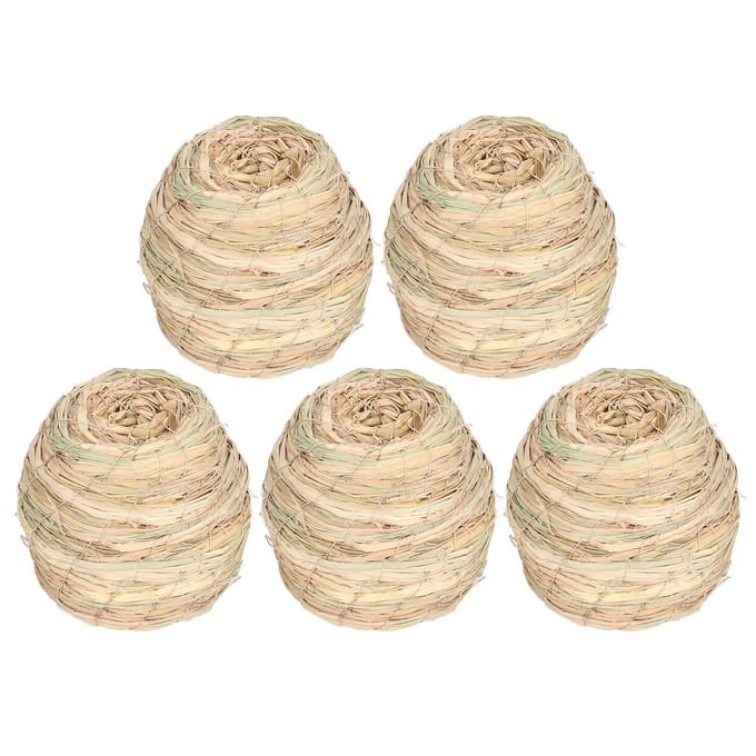 Ensemble de 5 pièces 12CM Paille Simulation Oiseau Lieu d'éclosion Décoration Maison d'élevage de perroquets beige